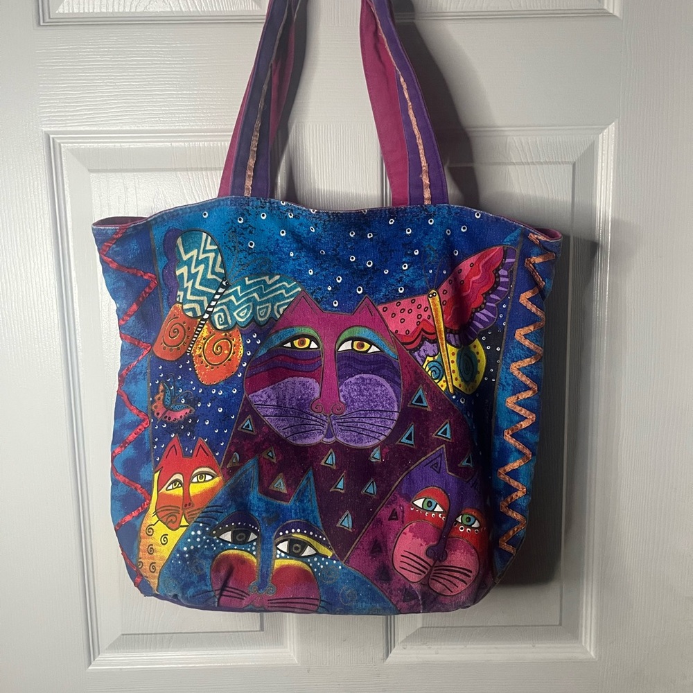 Laurel Burch Vintage Multicolor Cat Art Tote